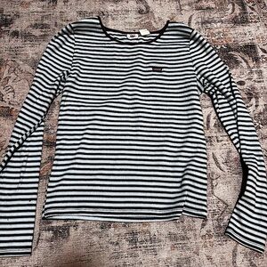 Levi's T-Shirt Honey blue/brown/white Striped Long Sleeve Tee Size L